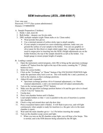 SEM Instructions (JEOL JSM-6500 F)