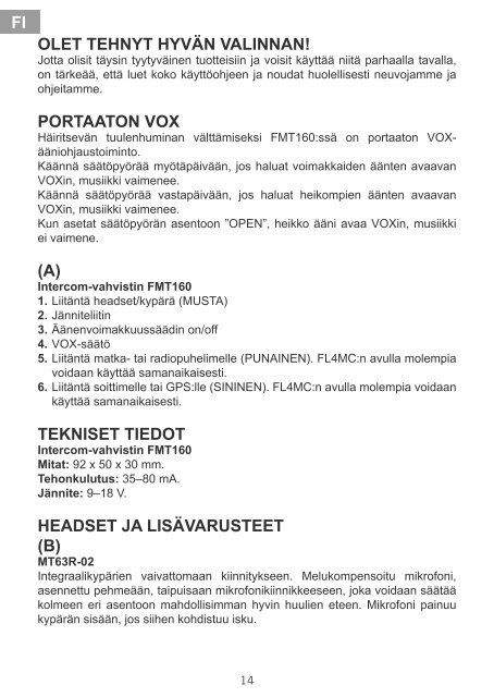 Intercom FMT160 - WebHill.fi -Verkkokauppa