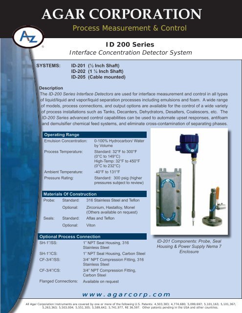 ID 200 Series Interface Concentration Detector ... - MICA Controls