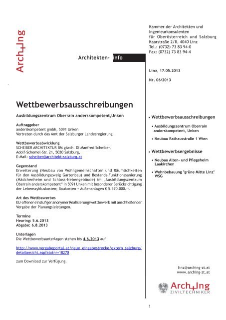 ArchInfo 6/2013 - Kammer der Architekten und Ingenieurkonsulenten