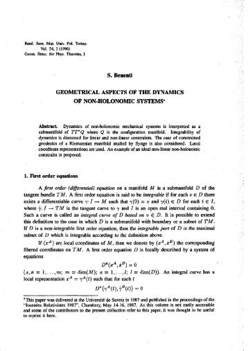 S. Benenti GEOMETRICAL ASPECTS OF THE DYNAMICS OF NON ...