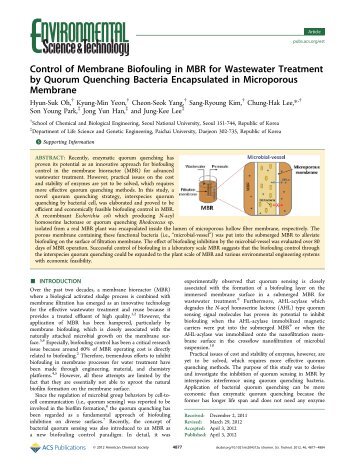 Control of Membrane Biofouling in MBR for Wastewater Treatment ...