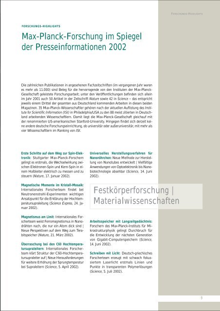 JAHRESBERICHT - Profil - Max-Planck-Gesellschaft