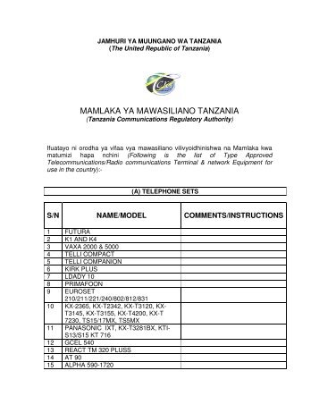 MAMLAKA YA MAWASILIANO TANZANIA - TCRA