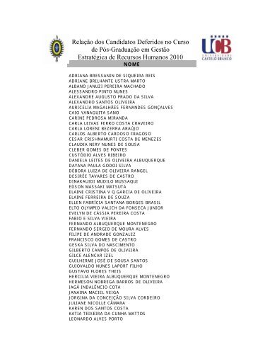 RelaÃ§Ã£o dos Candidatos Deferidos no Curso de PÃ³s-GraduaÃ§Ã£o em ...
