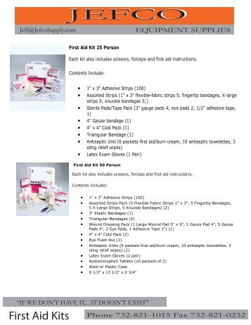 first aid kits - Jefco Equipment Supplies, Inc.