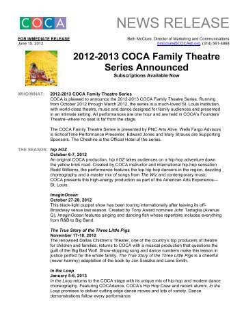 2012-2013 COCA Family Theatre Series Announced