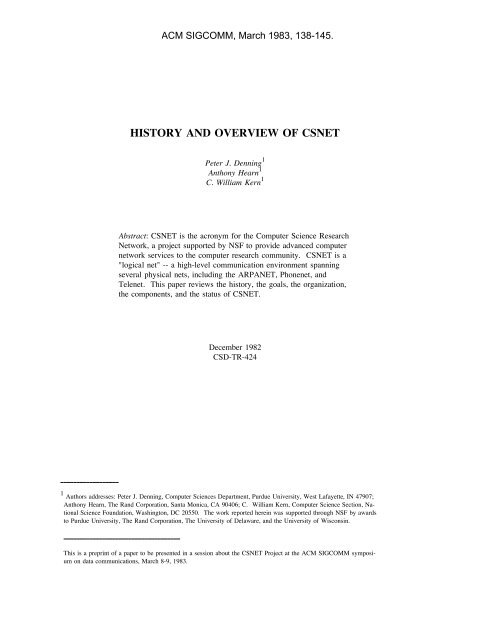HISTORY AND OVERVIEW OF CSNET