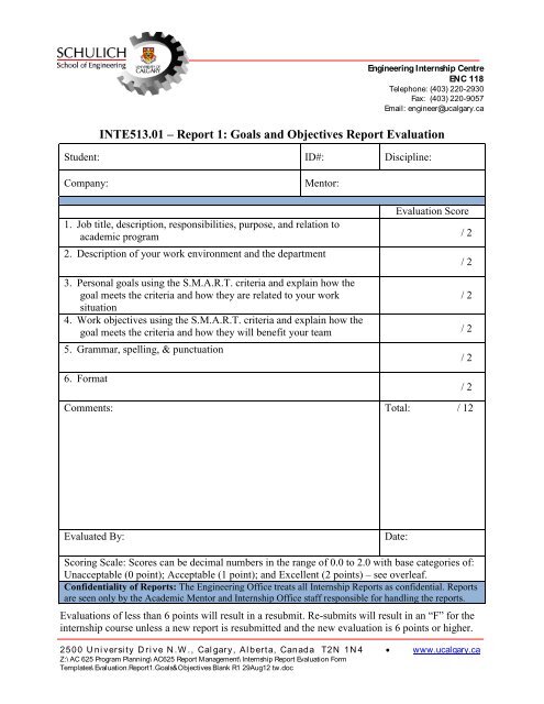 Report 1: Goals and Objectives Report Evaluation - The Schulich ...