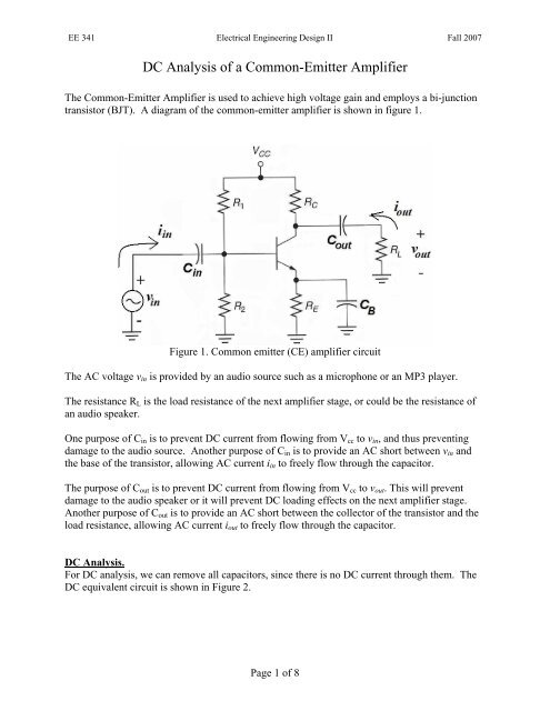 DC Analysis Of A Common Emitter Amplifier PAWS