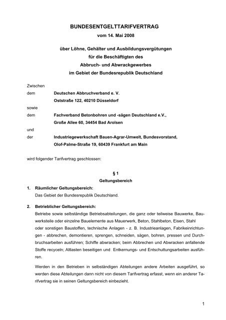 BUNDESENTGELTTARIFVERTRAG - Deutscher Abbruchverband eV