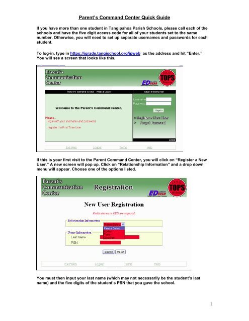 Parent Command Center Quick Guide - Tangipahoa Parish Schools