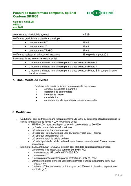 Carte tehnica post trafo NLDK - Electrotehno