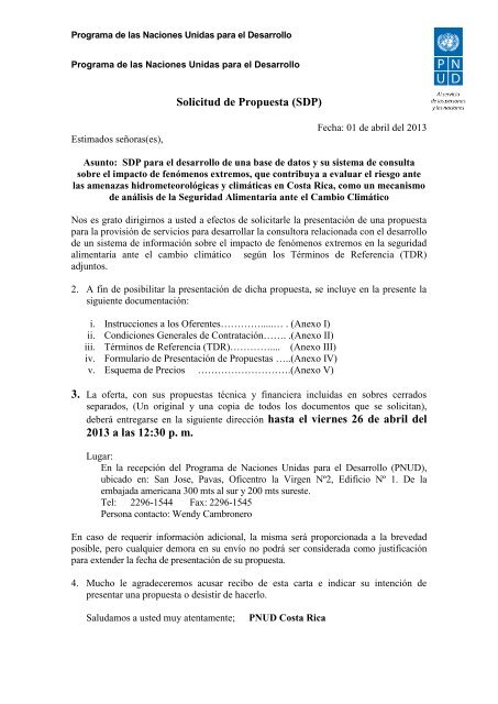 Solicitud de Propuesta - Instituto Meteorológico Nacional