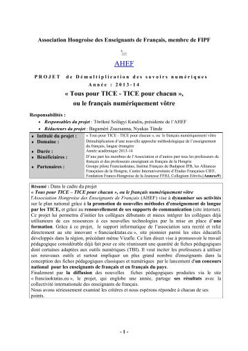 Nom de l'association :AHEF - Fédération Internationale des ...