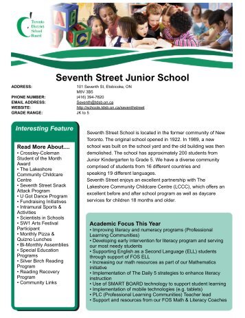 Information about Seventh Street Junior School - Toronto District ...