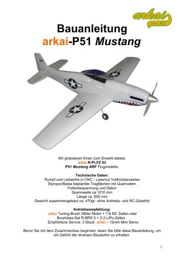 Bauanleitung arkai-P51 Mustang - RC-Outlet NRW