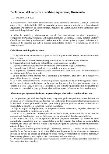 Declaración del encuentro de M4 en Aguacatán, Guatemala