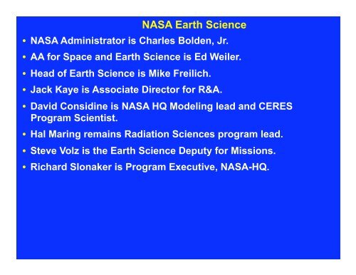 State of CERES/NASA/EOS/Senior Reviews