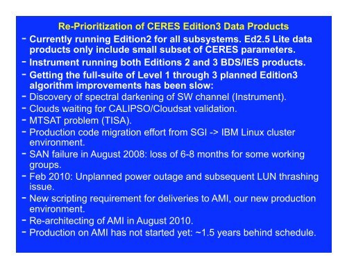 State of CERES/NASA/EOS/Senior Reviews