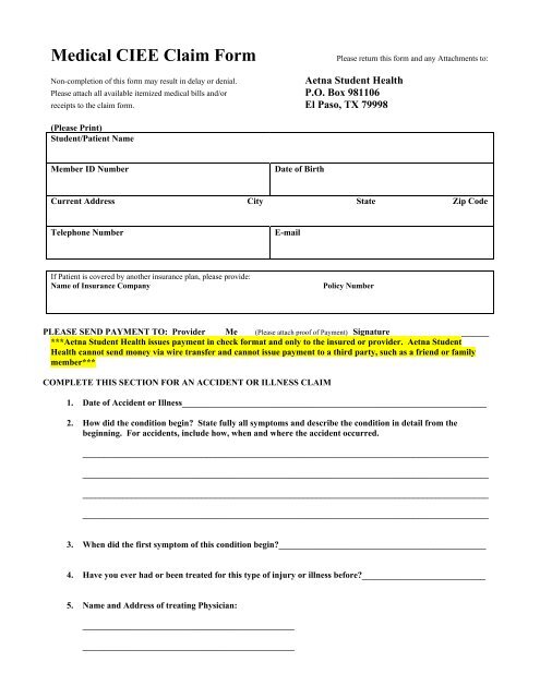 Medical CIEE Claim Form