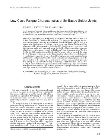 Low-Cycle Fatigue Characteristics of Sn-Based Solder Joints - KAIST