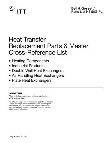 Heat Transfer Replacement Parts & Master Cross-Reference List