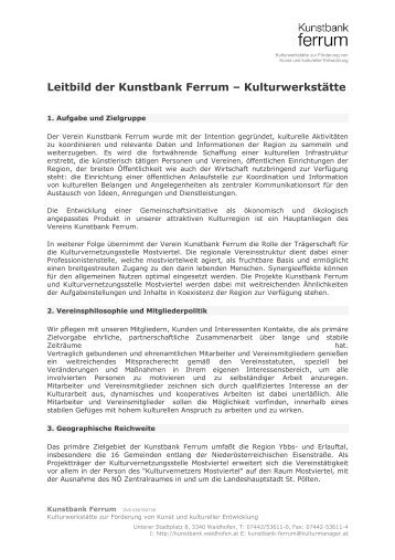 Leitbild der Kunstbank Ferrum â KulturwerkstÃ¤tte - kulturmanager.at