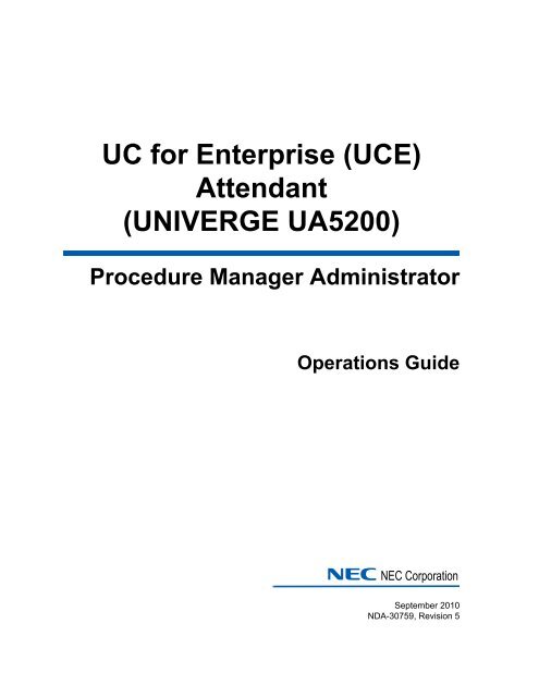 UA5200 Procedure Manager Administrator Operations Guide - NEC ...