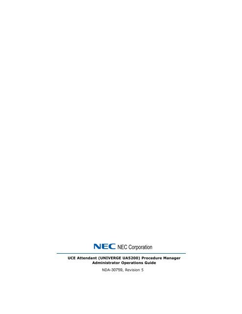 UA5200 Procedure Manager Administrator Operations Guide - NEC ...