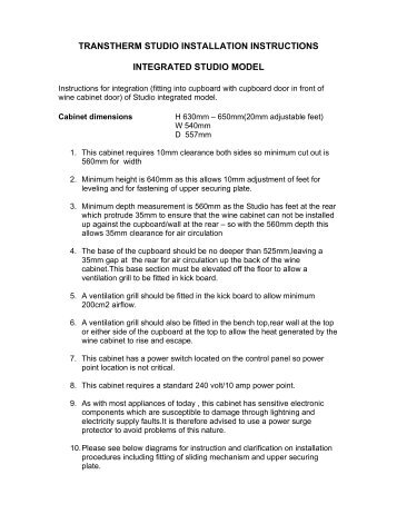 transtherm studio installation instructions - Vintec and Transtherm