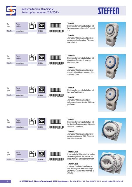 Zeitschaltuhren, Adapter, Steckkontakte, Steckdosen ... - Steffen