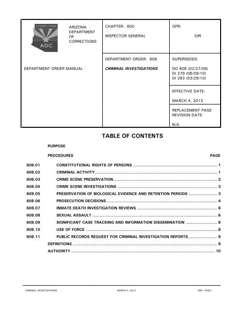 DO 608 - Criminal Investigations - Arizona Department of Corrections