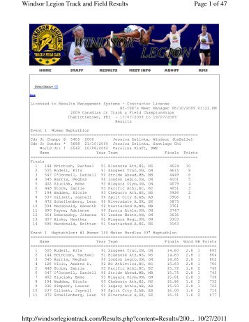 Results - Windsor Legion Track & Field Club