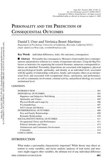 Personality and the Prediction of Consequential Outcomes