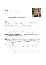 Dr. Hans Slabbekoorn Full Publication List - January 2013