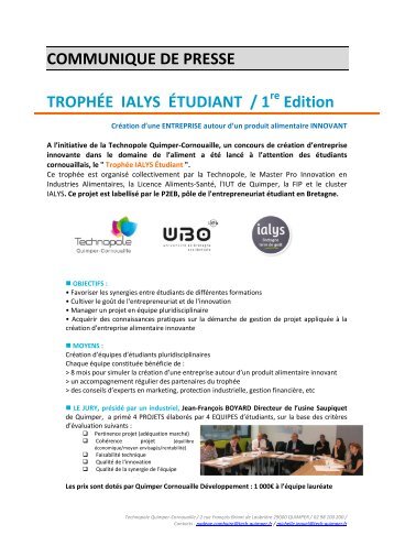 COMMUNIQUE DE PRESSE TROPHÃ‰E IALYS Ã‰TUDIANT / 1 Edition