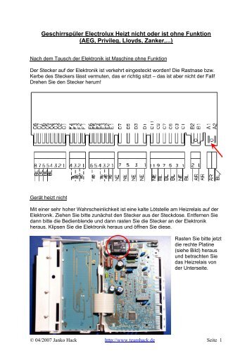 Geschirrspüler Electrolux Heizt nicht oder ist ohne ... - Teamhack