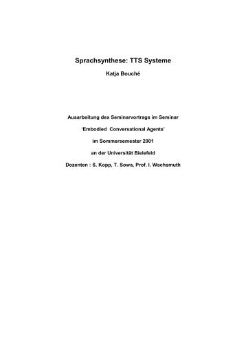 Sprachsynthese: TTS Systeme - Universität Bielefeld