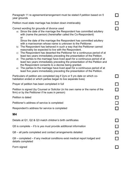 Divorce Petition Checklist - Northern Ireland Court Service Online