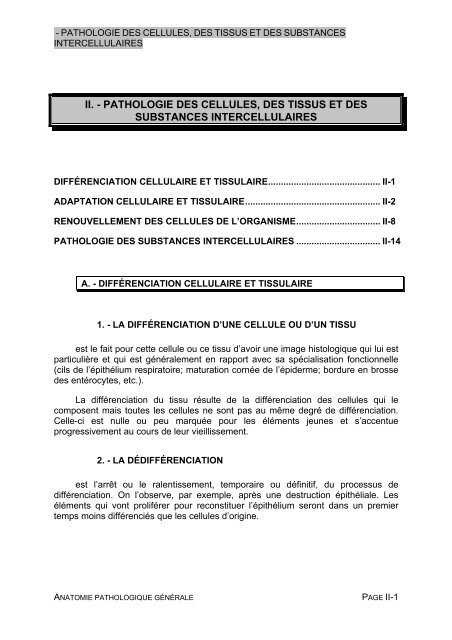 pathologie des cellules, des tissus et des substances intercellulaires