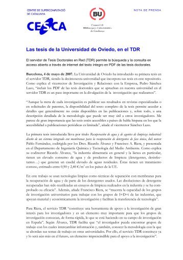 Las tesis de la Universidad de Oviedo, en el TDR (416,58 KB) - cesca