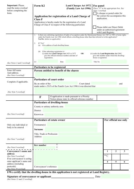 Form K2 - Land Registry