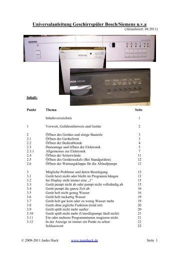 Universalanleitung Geschirrspüler Bosch/Siemens u.v.a - Teamhack