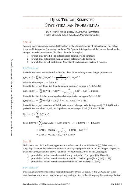 Soal statistika dan penyelesaiannya untuk mahasiswa pdf