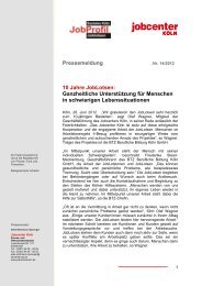 Pressemeldung 10 Jahre JobLotsen: Ganzheitliche ... - Jobcenter Köln