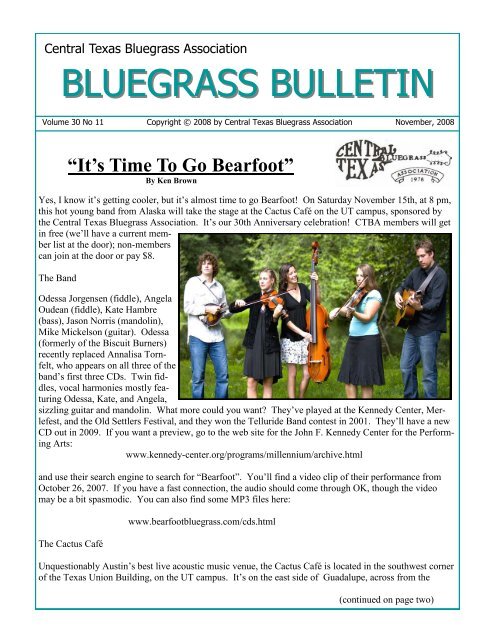 BLUEGRASS BULLETIN - Central Texas Bluegrass Association