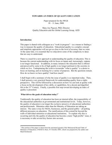 11 June, 2008 Mary Joy Pigozzi, PhD, Director Quality - IIEP - Unesco