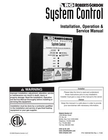 SYSTEM CONTROL Installation, Operation and ... - Roberts Gordon