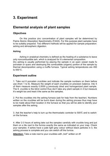 3. Experiment Elemental analysis of plant samples